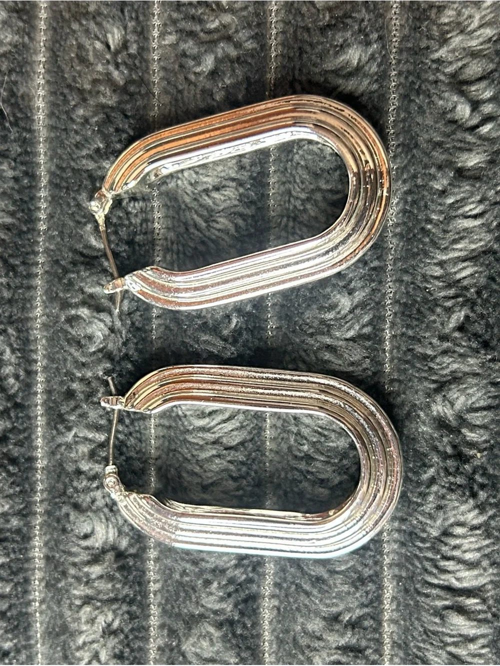 Chunky Silver Oval Hoop Earrings